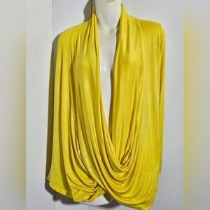 Free To Live  Top Blouse Drape Front Long Sleeve Yellow Womens Sz L